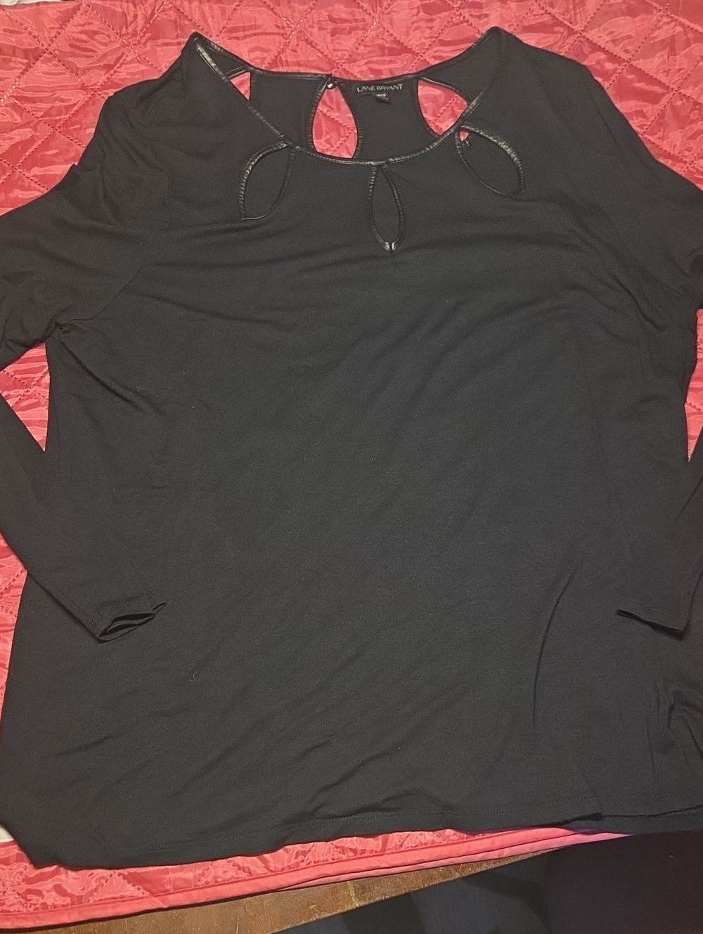 Lane Bryant Black Long Sleeve Cutout Neck Top